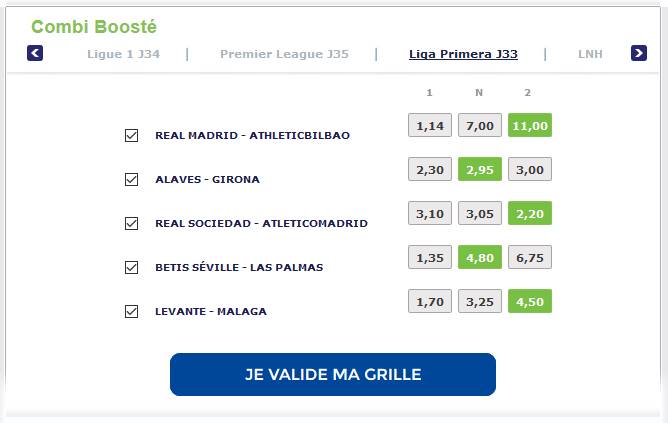 L'offre combi boosté sur la Liga Primera J33