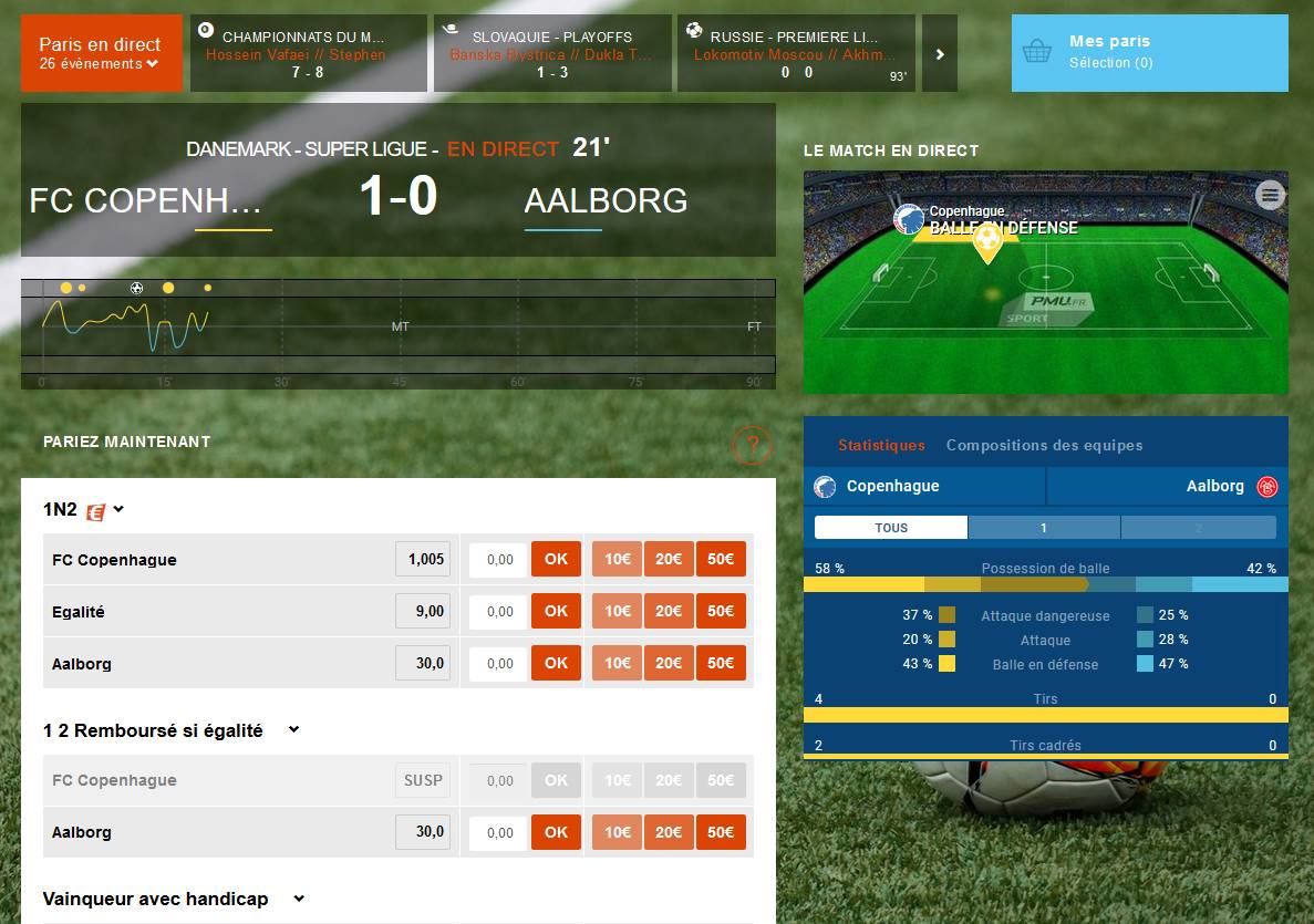 Exemple de pari en direct - Danemark - Super Ligue