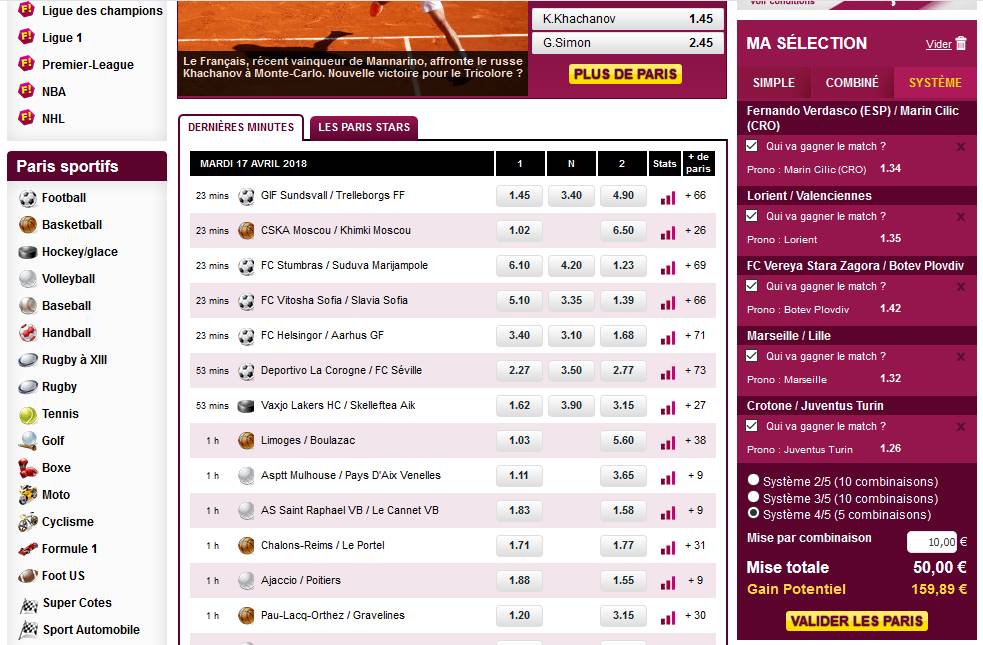 Pari système de 5 matchs