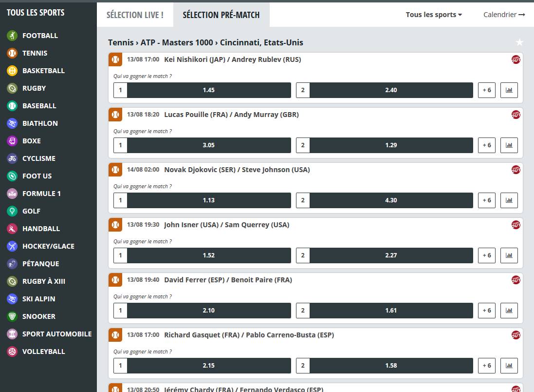 Le site propose pas mal de sports