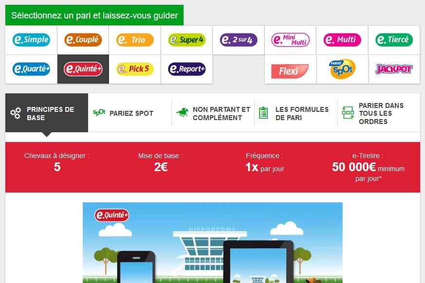 Listing des types de paris sur pmu.fr